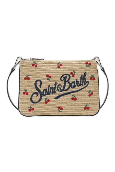 Mc2 Saint Barth Parisienne Straw Cherry Pouch In Brown