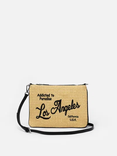Mc2 Saint Barth Parisienne Straw Pochette With Los Angeles Embroidery In Beige