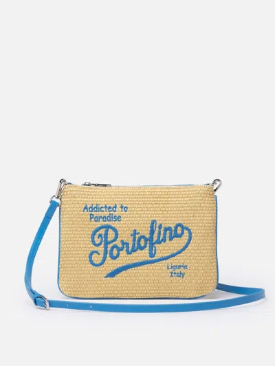 Mc2 Saint Barth Parisienne Straw Pouch Bag With Portofino Embroidery In Sky