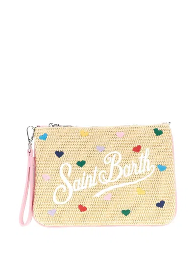 Mc2 Saint Barth Parisienne Straw-effect Embroidered Clutch Bag In Blue
