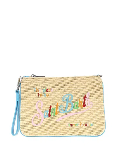 Mc2 Saint Barth Parisienne Straw-effect Embroidered Clutch Bag In Pink