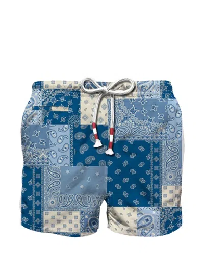 Mc2 Saint Barth Kids' Patchwork Bandana-print Swim Shorts In Blue