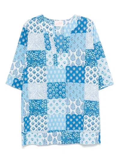 Mc2 Saint Barth Patchwork Beach Dress In Blue