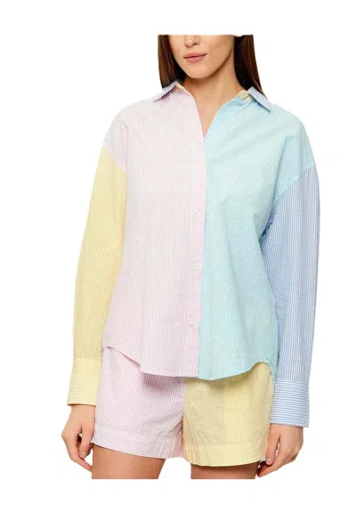 Mc2 Saint Barth Patchwork Button-up Shirt With Vertical Stripes In Multi