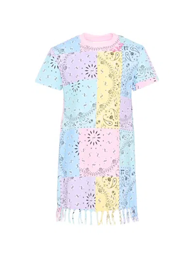 Mc2 Saint Barth Kids' Patchwork Fringe Dress In Blue