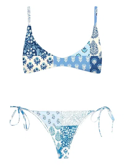 Mc2 Saint Barth Patchwork-print Bikini In Blue
