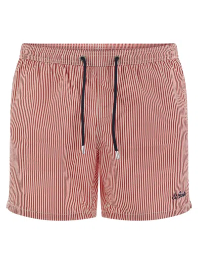 Mc2 Saint Barth Patmos - Striped Beach Shorts In White/red