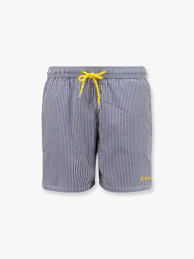 Mc2 Saint Barth Patmos Nylon Swim Trunk With Seersucker Stripes Print In Blue