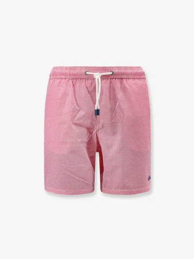 Mc2 Saint Barth Patmos Nylon Swim Trunks With Vichy Pattern In Pink