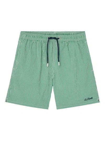 Mc2 Saint Barth Patmos Striped Drawstring Swim Shorts In Green