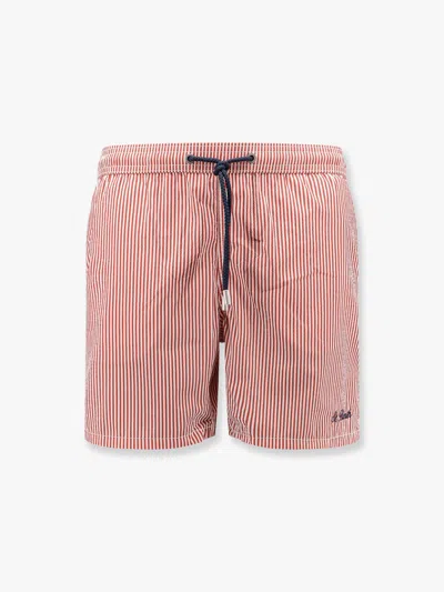 Mc2 Saint Barth Patmos Swim Trunks With Seersucker Stripes Print In Red