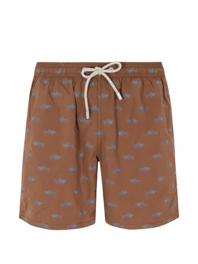 Mc2 Saint Barth Patmos The Riviera Shark-jacquard Swim Shorts In Brown