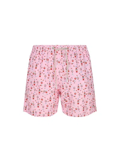 Mc2 Saint Barth Pattern-printed Drawstring Swim Shorts In Pink