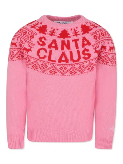 Mc2 Saint Barth Kids' Patterned-jacquard Sweater In Pink