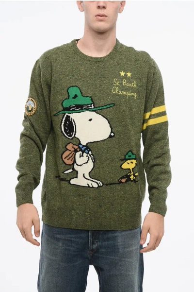 Mc2 Saint Barth Peanuts Embroidered Wool Blend Glamping Crew-neck Sweater