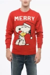 Mc2 Saint Barth Peanuts Wool Blend Merry Snoopy Crew-neck Sweater With Front In Red