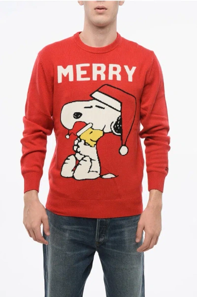 Mc2 Saint Barth Peanuts Wool Blend Merry Snoopy Crew-neck Sweater With Front