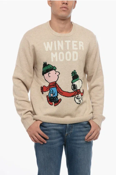 Mc2 Saint Barth Peanuts Wool Blend Winter Mood Crewneck Sweater In Beige