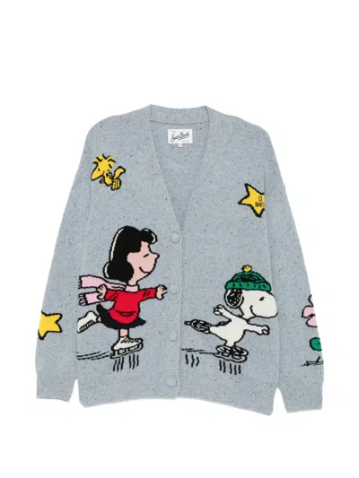 Mc2 Saint Barth Peanuts-intarsia Flecked Cardigan In Blue