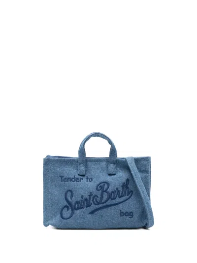 Mc2 Saint Barth Kids' Phone Denim Tote Bag In Blue