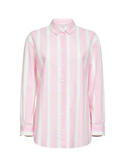 Mc2 Saint Barth Pink And Cream Striped Poplin Embroidered Brigitte Shirt