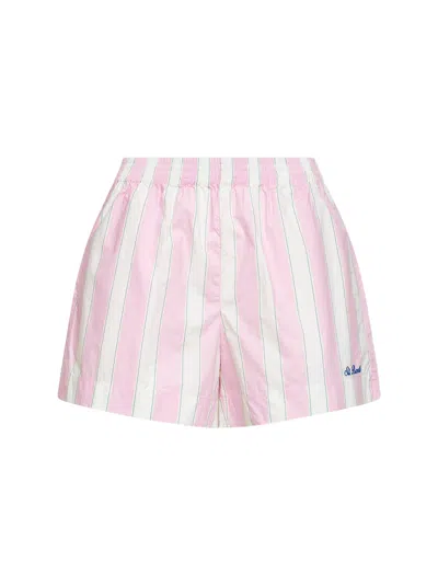 Mc2 Saint Barth Pink And Cream Striped Poplin Embroidered Meave Shorts In Purple