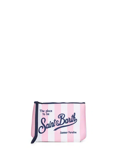 Mc2 Saint Barth Pink And White Aline Wide Striped-print Clutch Bag