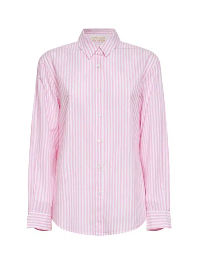 Mc2 Saint Barth Pink And White Striped Cotton Brigitte Shirt With Embroidery