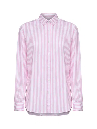 Mc2 Saint Barth Pink And White Striped Cotton Brigitte Shirt With Embroidery And Print - Special Edition In Brown
