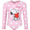 MC2 SAINT BARTH PINK ANTI-UV SWIMSUIT FOR GIRL WITH SNOOPY PRINT