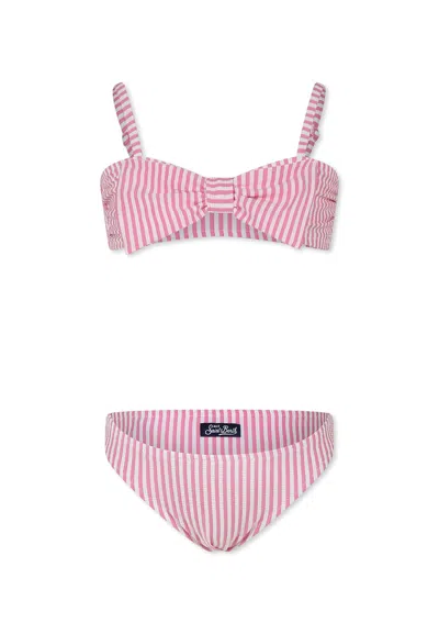 Mc2 Saint Barth Kids' Pink Bikini For Girl With Bow In Multi
