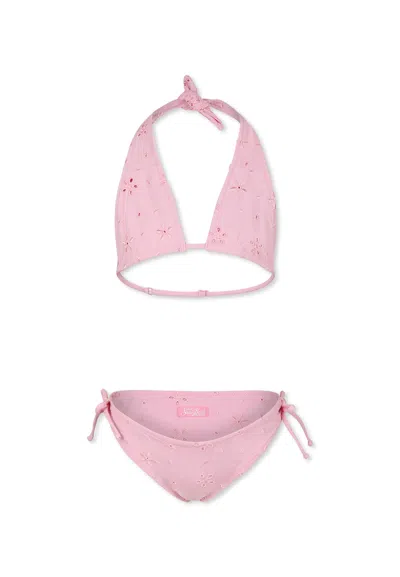 Mc2 Saint Barth Kids' Pink Bikini For Girl With Flowers