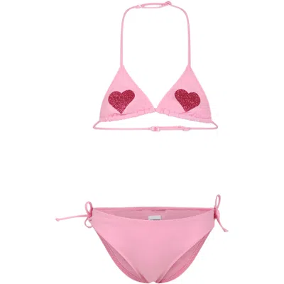 Mc2 Saint Barth Kids' Pink Bikini For Girl With Hearts