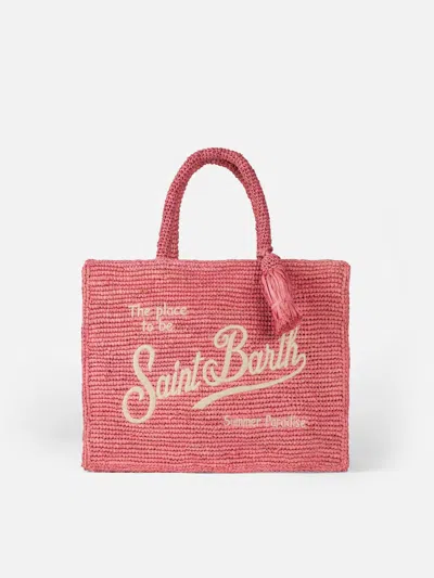 Mc2 Saint Barth Pink Colette Raffia Handbag With Embroidery