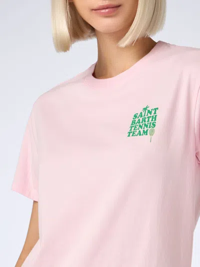 Mc2 Saint Barth Pink Cotton T-shirt With St Barth Tennis Team Print