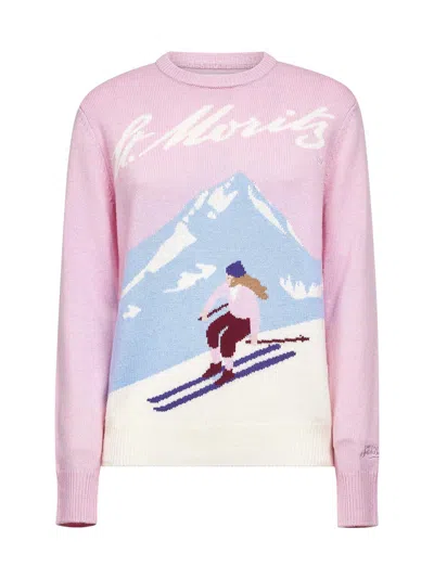 Mc2 Saint Barth Pink Jacquard Postcard New Queen Sweater In Multi
