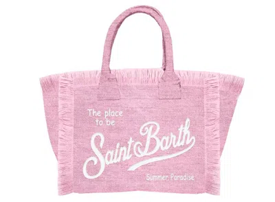 Mc2 Saint Barth Pink Linen Fringe Trim Bag In Black