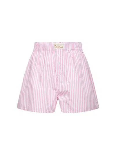 Mc2 Saint Barth Pink Micro-striped Cotton Boxy Boxer-style Shorts