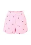 Mc2 Saint Barth Pink Shorts For Girl With Embroidered Fuchsia Strawberries In Pink
