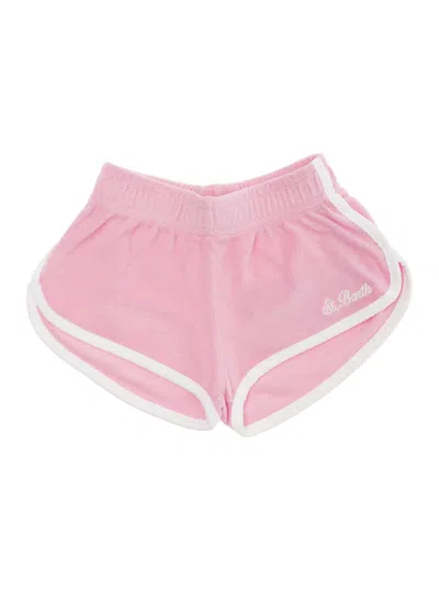 MC2 SAINT BARTH PINK SHORTS WITH LOGO LETTERING EMBROIDERY IN COTTON BLEND GIRL