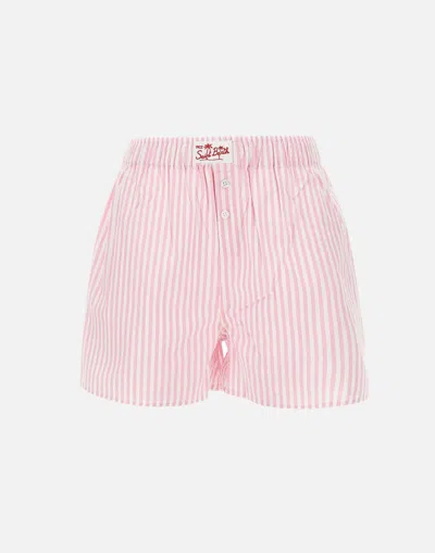 Mc2 Saint Barth Pink Striped Cotton Boxy Shorts