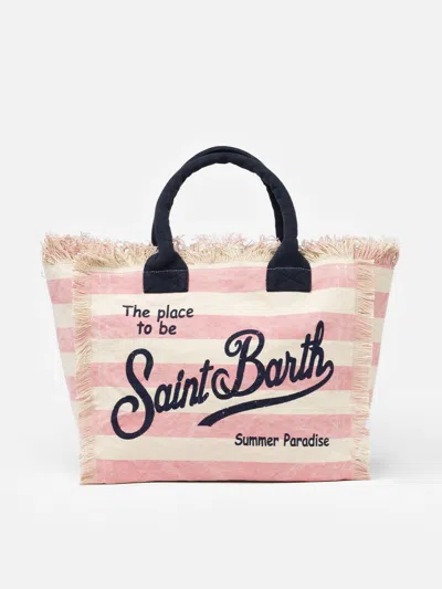 Mc2 Saint Barth Pink Striped Cotton Canvas Vanity Tote Bag