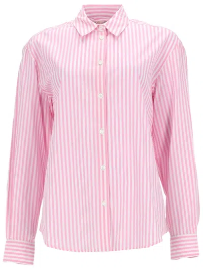 Mc2 Saint Barth Pink Striped Cotton Embroidered Shirt