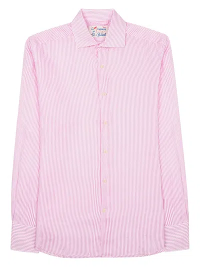Mc2 Saint Barth Pink Subtle Striped Long-sleeve Linen Shirt