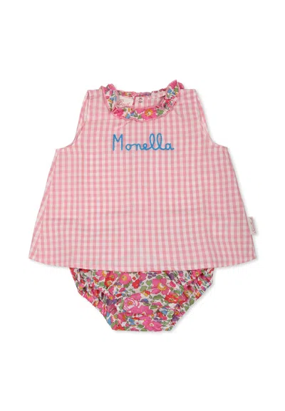 Mc2 Saint Barth Pink Suit For Baby Girl With Writing