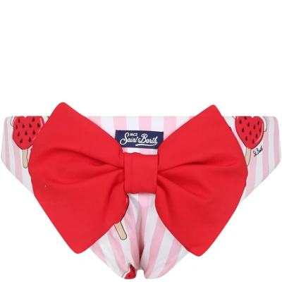 Mc2 Saint Barth Kids' Pink Swim Briefs For Girl With Strawberries And Bow