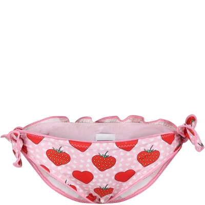 Mc2 Saint Barth Kids' Pink Swim Briefs For Girl With Strawberries And Hearts
