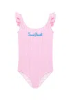 Mc2 Saint Barth Pink Swimsuit For Girl With Logo In Pink