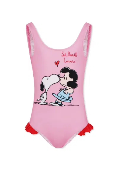 Mc2 Saint Barth Kids' Pink Swimsuit For Girl With Snoopy