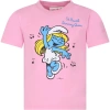 MC2 SAINT BARTH PINK T-SHIRT FOR GIRL WITH SMURFETTE PRINT